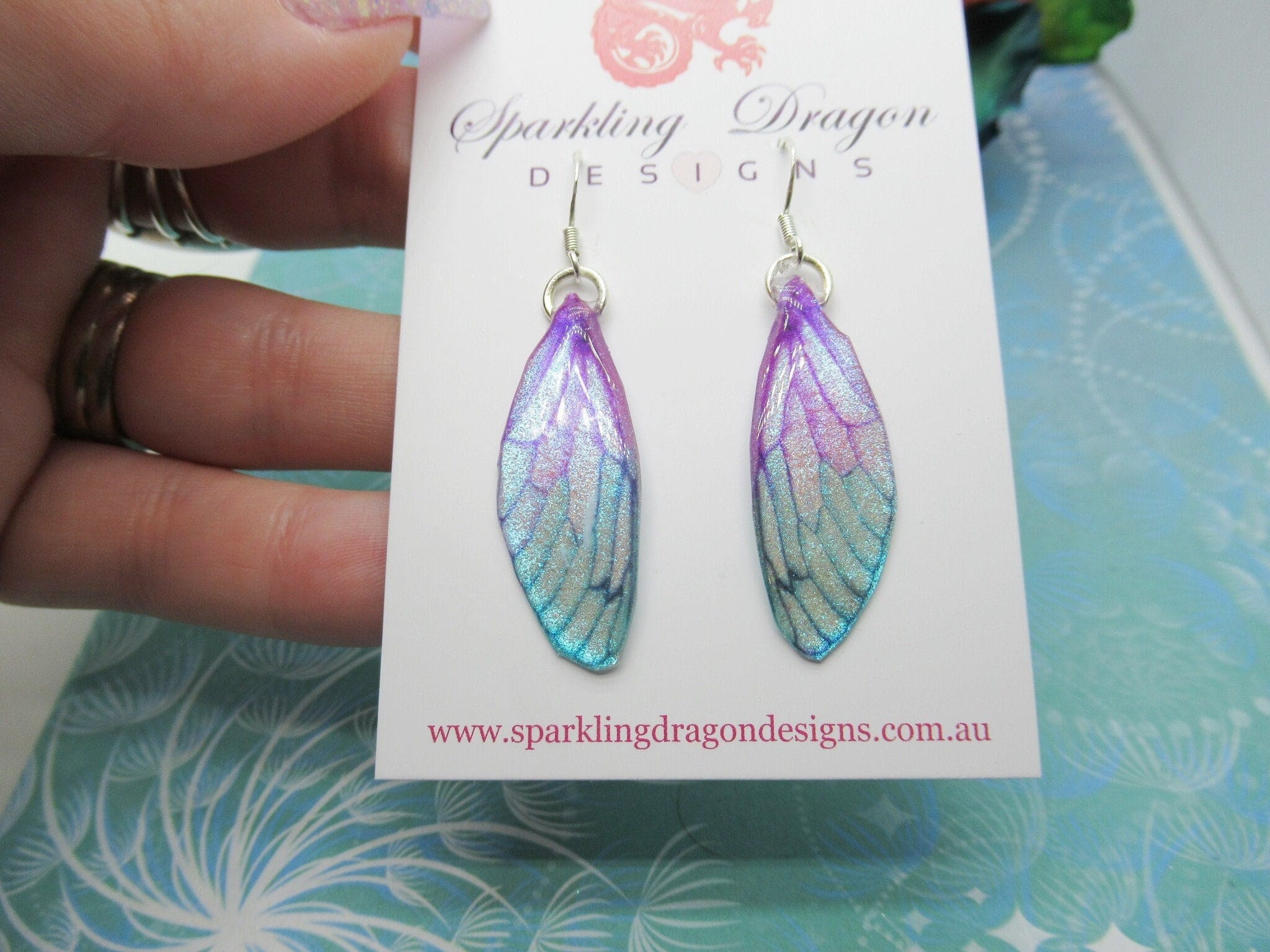 Butterfly Earrings Pale Pink Blue Sparkle - Fairy Jewellery, Fun Gift for her Statement Present Sparkly Boho Resin with Glitter Finish - Image 6