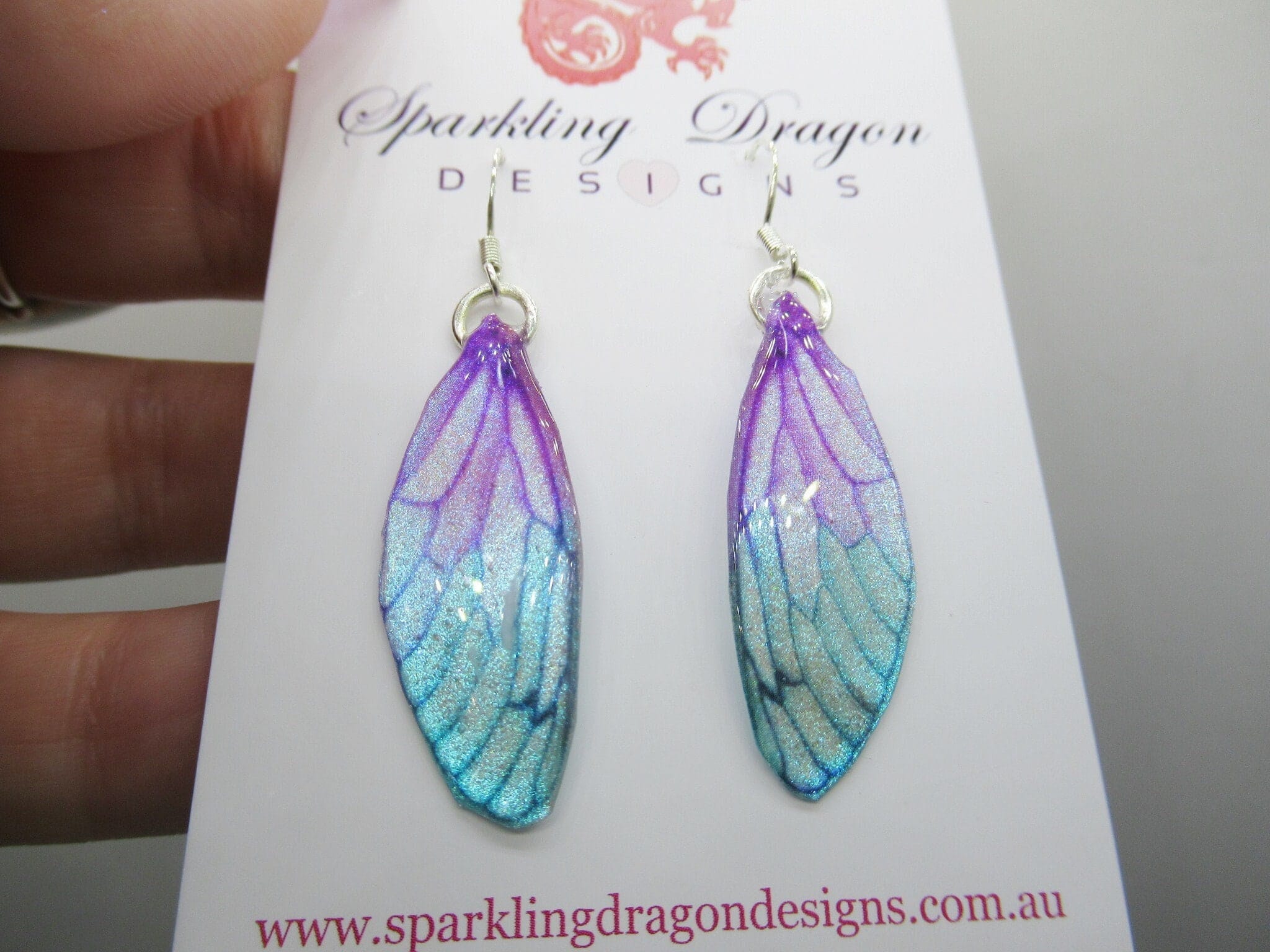 Butterfly Earrings Pale Pink Blue Sparkle - Fairy Jewellery, Fun Gift for her Statement Present Sparkly Boho Resin with Glitter Finish - Image 8