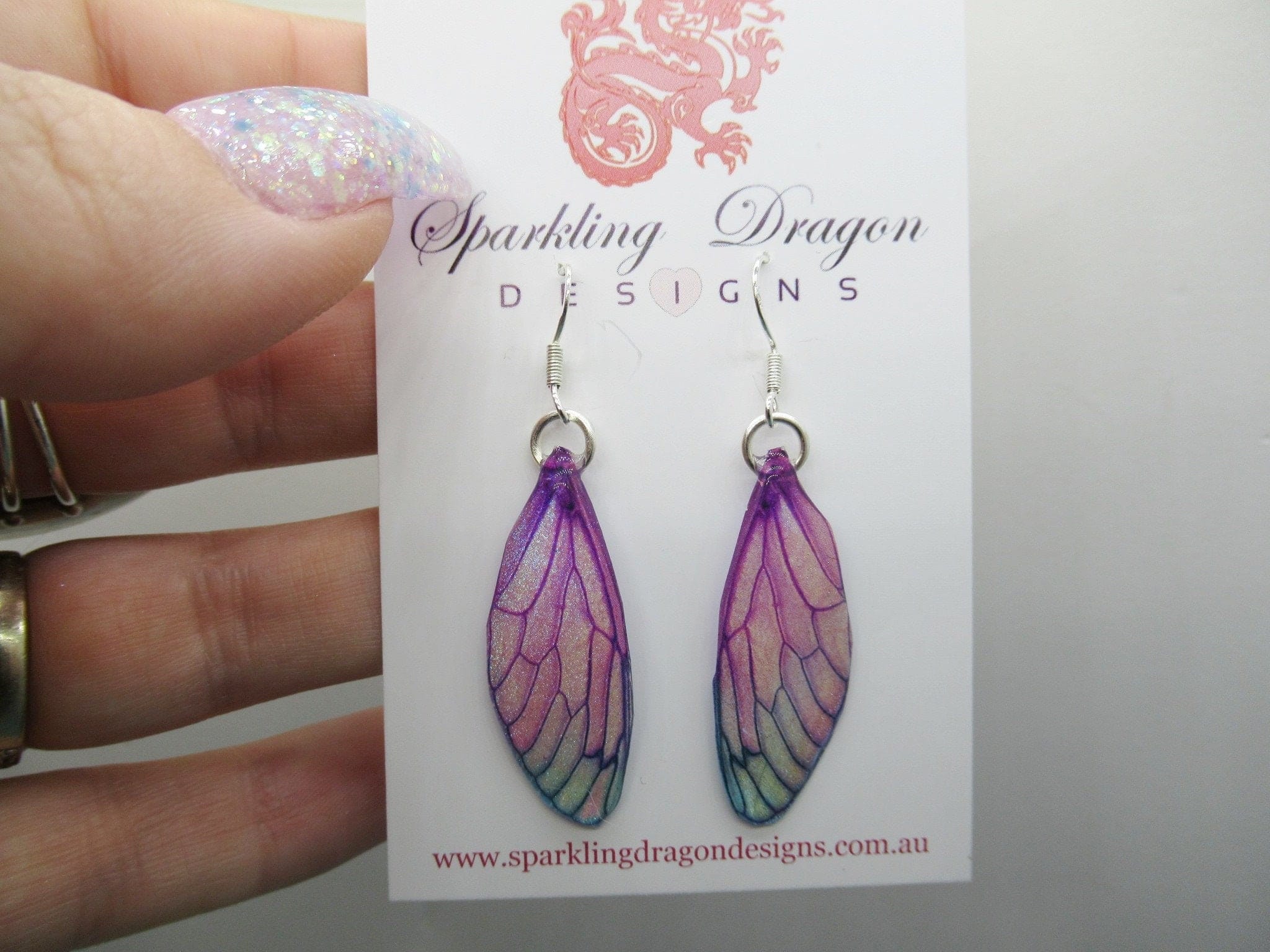 Butterfly Earrings Pale Pink Blue Sparkle - Fairy Jewellery, Fun Gift for her Statement Present Sparkly Boho Resin with Glitter Finish - Image 9
