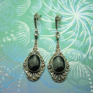 Vintage Sterling Silver Earrings - Black Onyx - Style 16