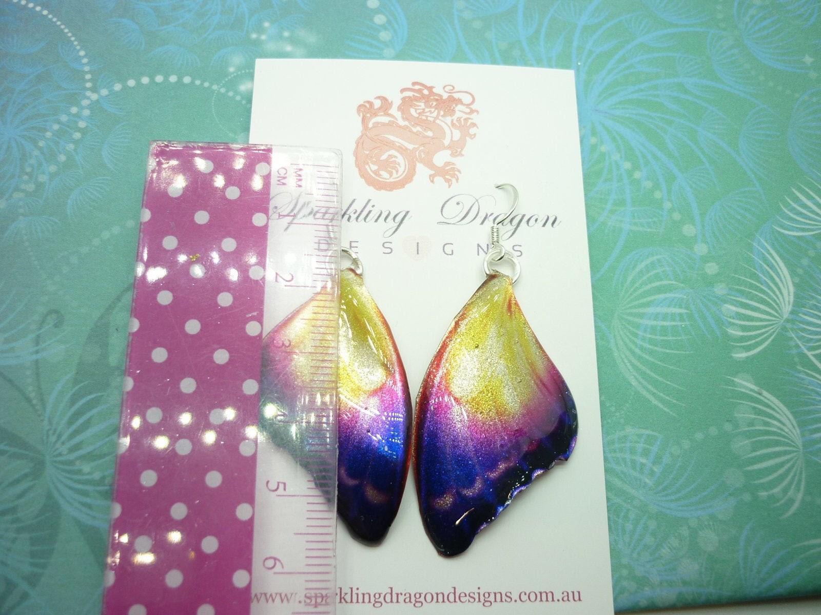 Butterfly Earrings Mystic Sunset - Fairy Jewellery Fun Gift for her, Fairy Wing Earrings - Sparkly - Resin with Glitter Finish - Image 5