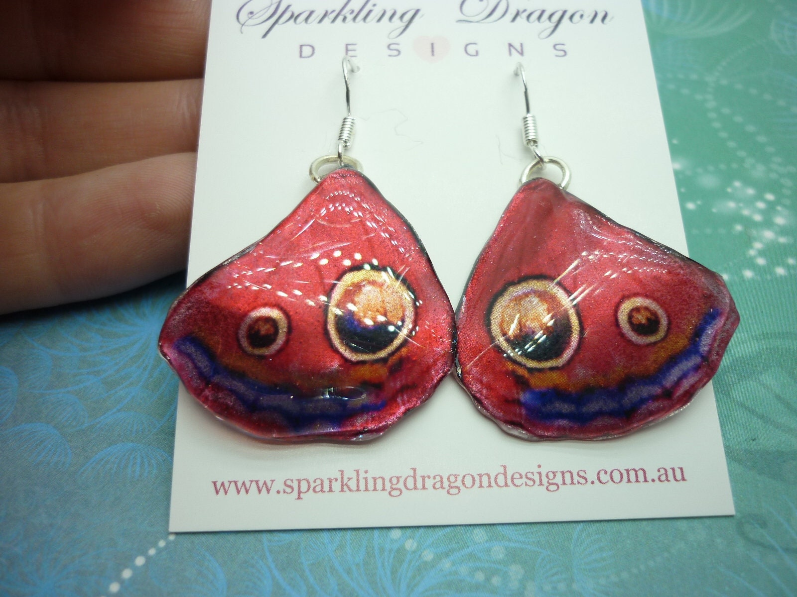 Butterfly Wing Red and Purple Earrings - Fairy Jewellery, Fun Gift for her Statement Present Sparkly - Rainbow Resin with Glitter Finish