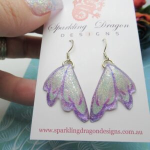 Butterfly Earrings Sparkling Silver & Purple - Fairy Jewellery, Fun Gift for her Fairy Wing Earrings - Sparkly - Resin with Glitter Finish