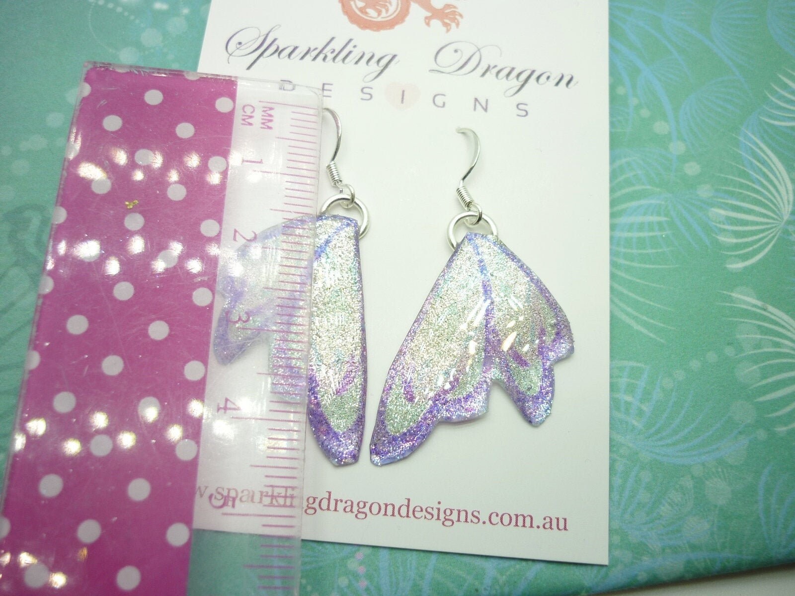 Butterfly Earrings Sparkling Silver & Purple - Fairy Jewellery, Fun Gift for her Fairy Wing Earrings - Sparkly - Resin with Glitter Finish - Image 3