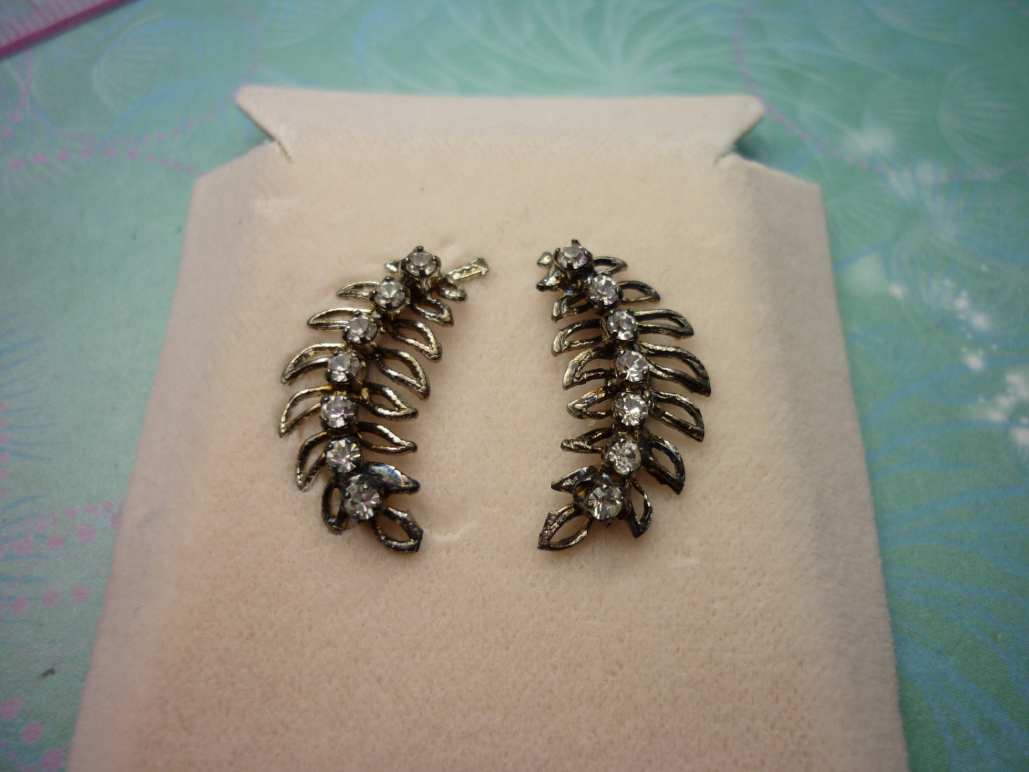 Vintage Crystal Earrings - Fern Leaves