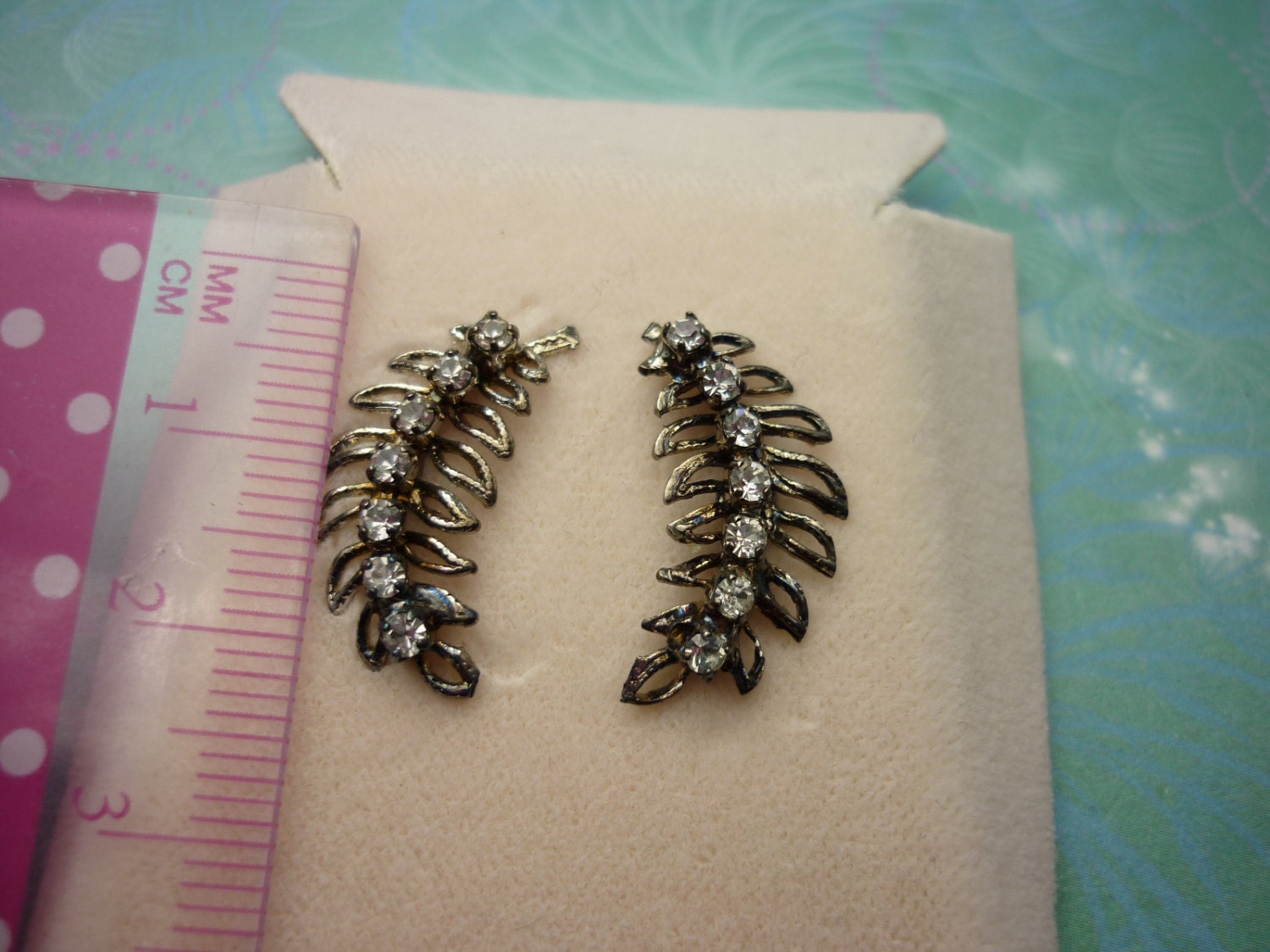 Vintage Crystal Earrings - Fern Leaves - Image 2