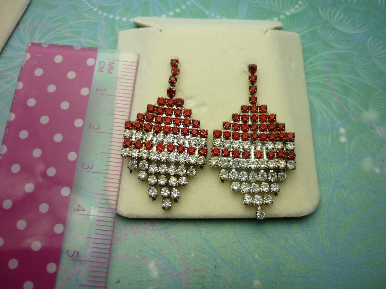 Vintage Crystal Earrings - Red Sparkling - Image 2