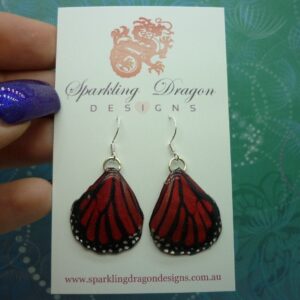 Butterfly Wing Earrings Rustic Red - Fairy Jewellery, Fun Gift for her Fairy Wing Earrings - Sparkly - Resin with Glitter Finish