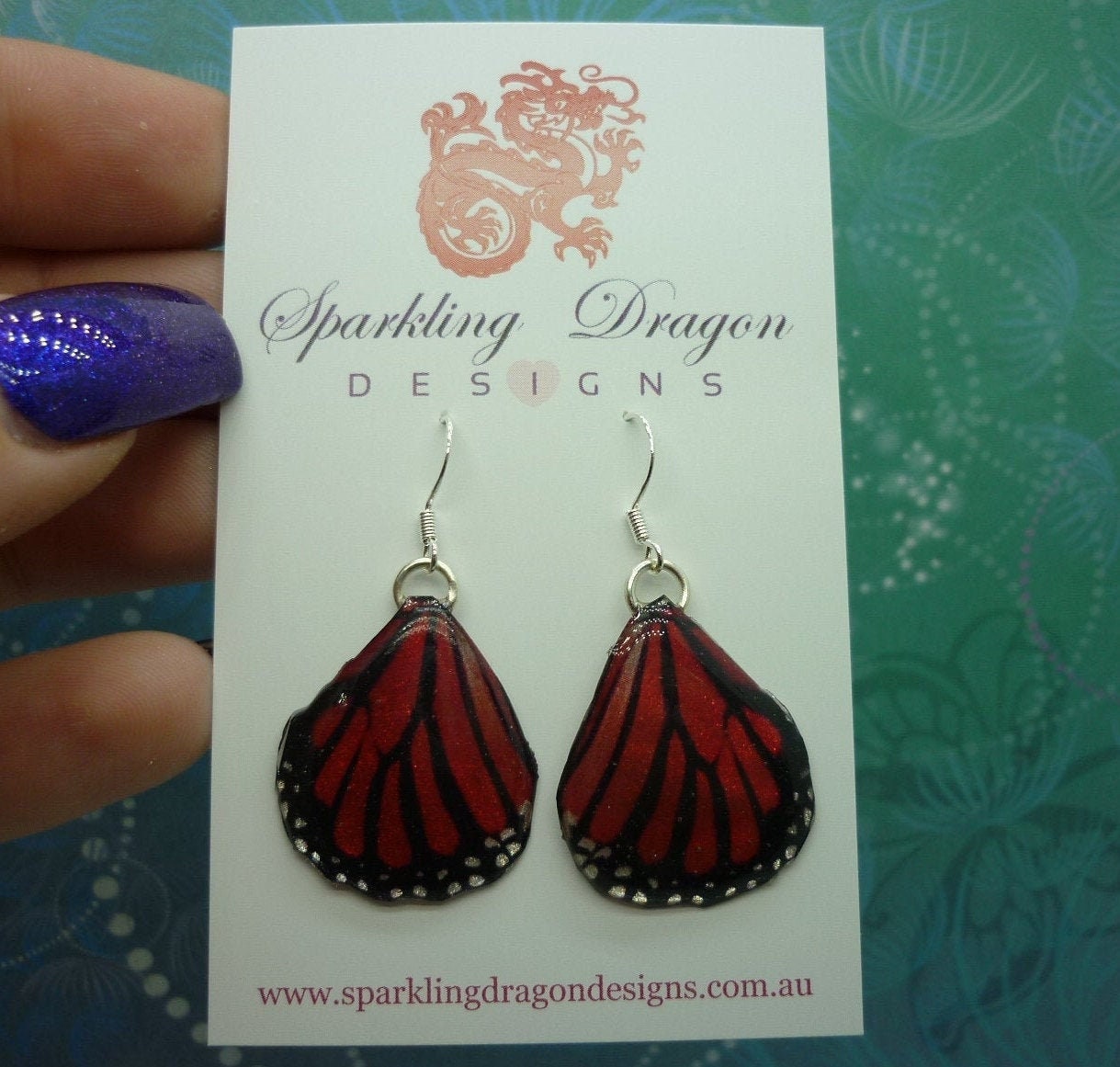 Butterfly Wing Earrings Rustic Red - Fairy Jewellery, Fun Gift for her Fairy Wing Earrings - Sparkly - Resin with Glitter Finish