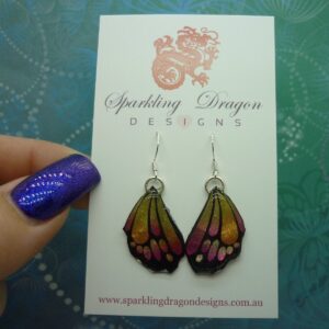 Butterfly Wing Earrings Yellow& Pink - Fairy Jewellery, Fun Gift for her Fairy Wing Earrings - Sparkly - Resin with Glitter Finish