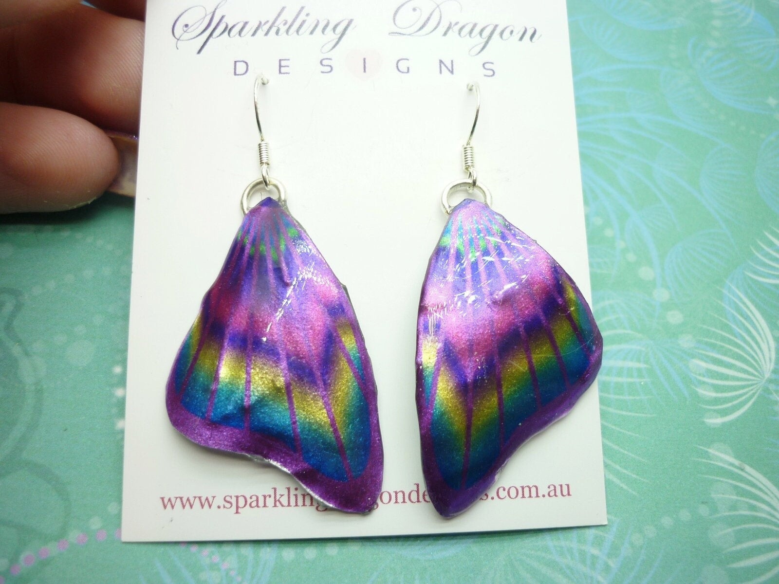 Butterfly Wing Earrings Pink & Rainbow- Fairy Jewellery, Fun Gift for her Fairy Wing Earrings - Sparkly - Resin with Glitter Finish