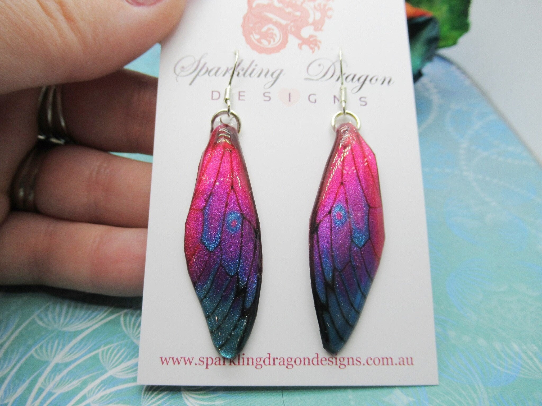 Butterfly Wings Pink, Blue & Purple Earrings - Fairy Jewellery, Fun Gift for her Fairy Wing Earrings - Sparkly - Resin with Glitter Finish