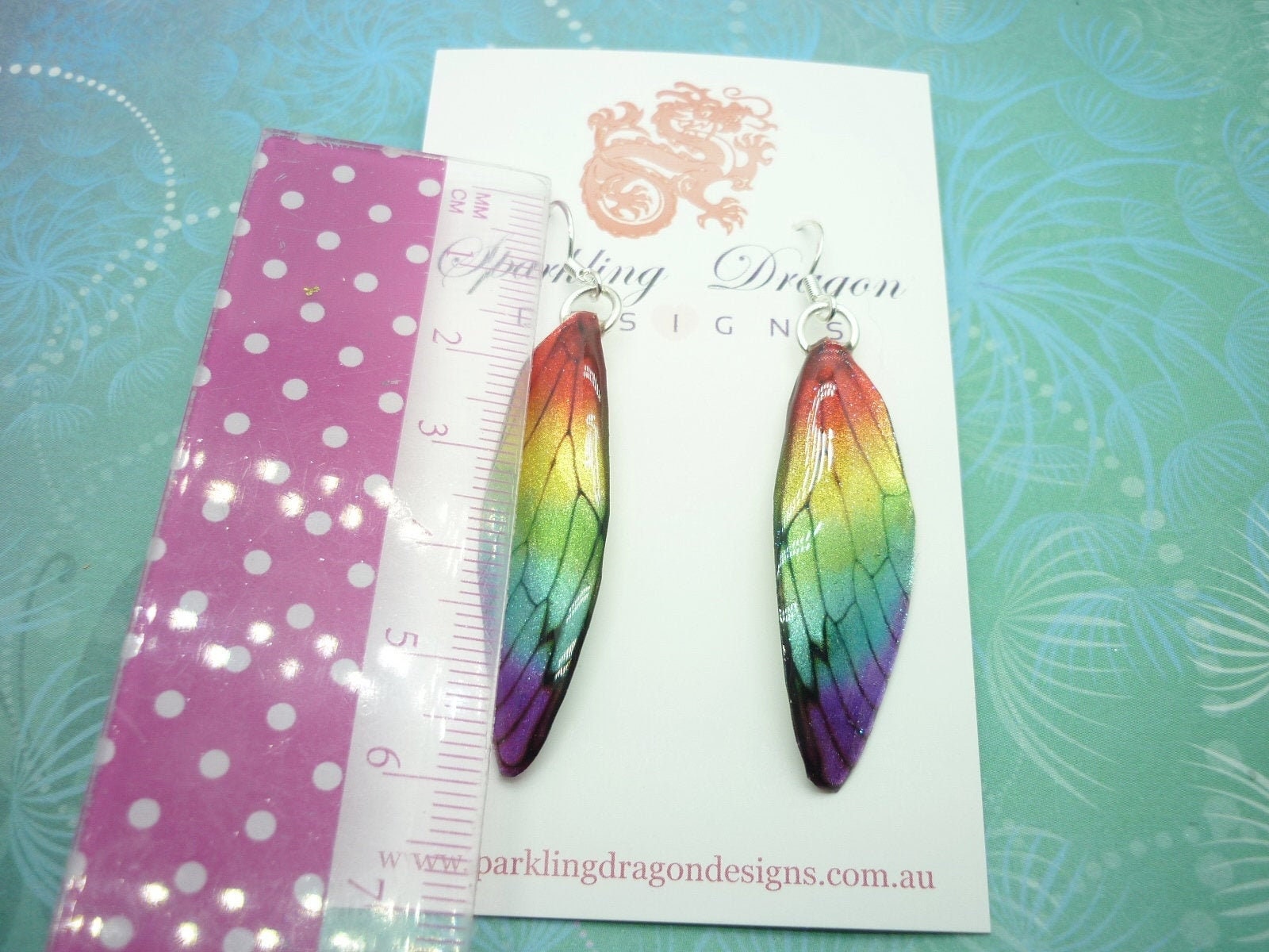 Butterfly Wing Rainbow Earrings - Fairy Jewellery, Fun Gift for her Fairy Wing Earrings - Sparkly - Resin with Glitter Finish - Image 3