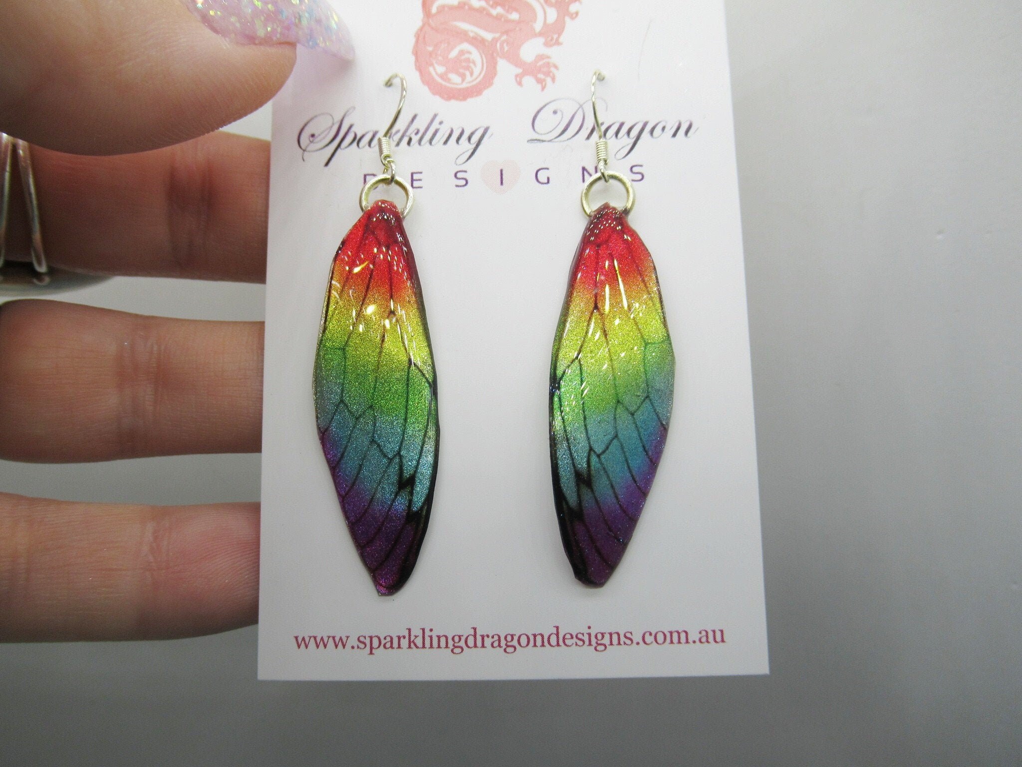Butterfly Wing Rainbow Earrings - Fairy Jewellery, Fun Gift for her Fairy Wing Earrings - Sparkly - Resin with Glitter Finish - Image 7