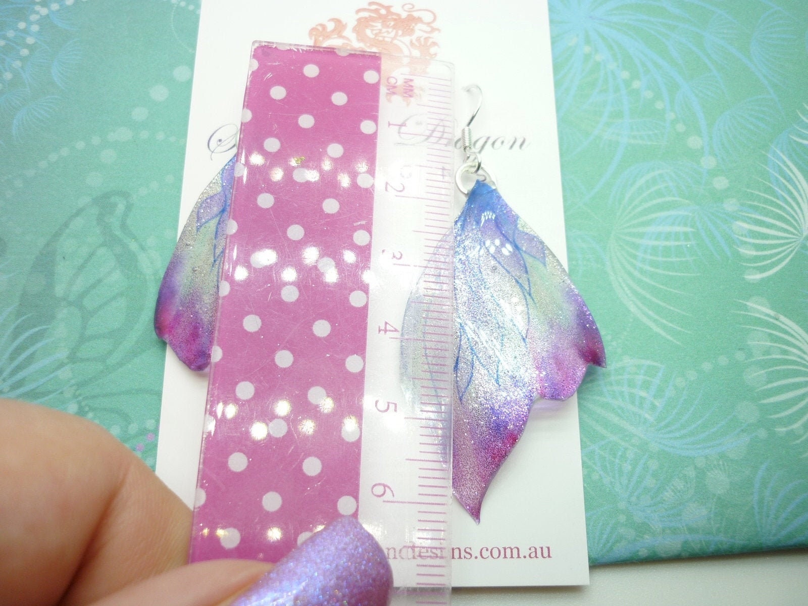 Butterfly Wing Earrings Misting Purple and Blue - Fairy Jewellery, Fun Gift for her Statement Present Sparkly - Resin with Glitter Finish - Image 2