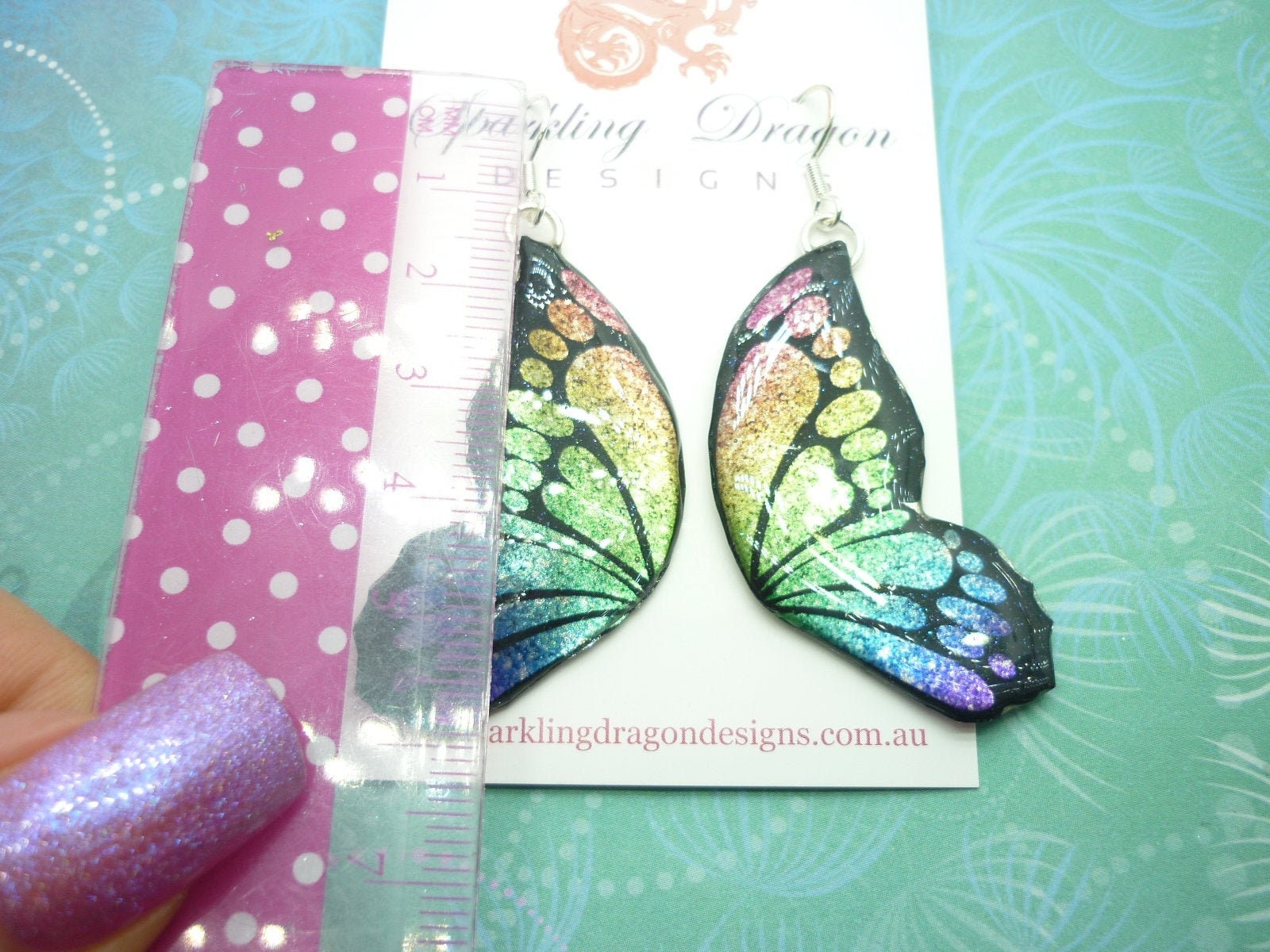 Butterfly Double Wing Earrings Blue and Yellow - Fairy Jewellery, Fun Gift for her Statement Present Sparkly - Resin with Glitter Finish - Image 6