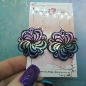 Pink and Pale Blue Swirling Flower Earrings - New Age Boho gift - Resin with Glitter Finish, Gift for Mum, Teacher Gift, Birthday Present