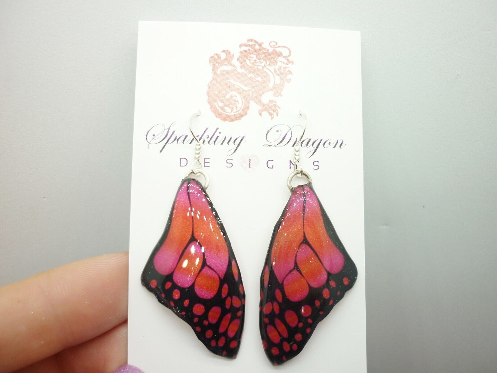 Butterfly Wing Large Size Earrings Soft Blue Stained Glass- Fairy Jewellery, Fairy Wing Earrings - Sparkly - Resin with Glitter Finish - Image 5