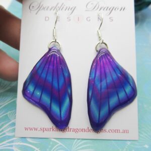 Butterfly Wing Earrings Purple, Blue & Rainbow- Fairy Jewellery, Fun Gift for her Fairy Wing Earrings - Sparkly - Resin with Glitter Finish