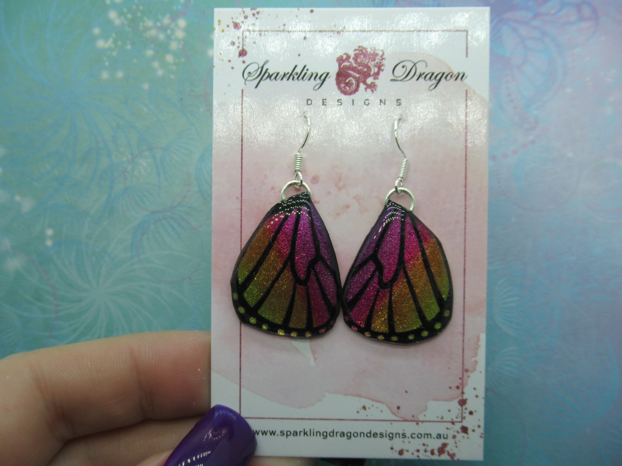 Butterfly Earrings Pink & Yellow Sparkle -Fairy Jewellery Fun Gift for Fairy Wing Earrings - Sparkly - Resin with Glitter Finish - Image 3