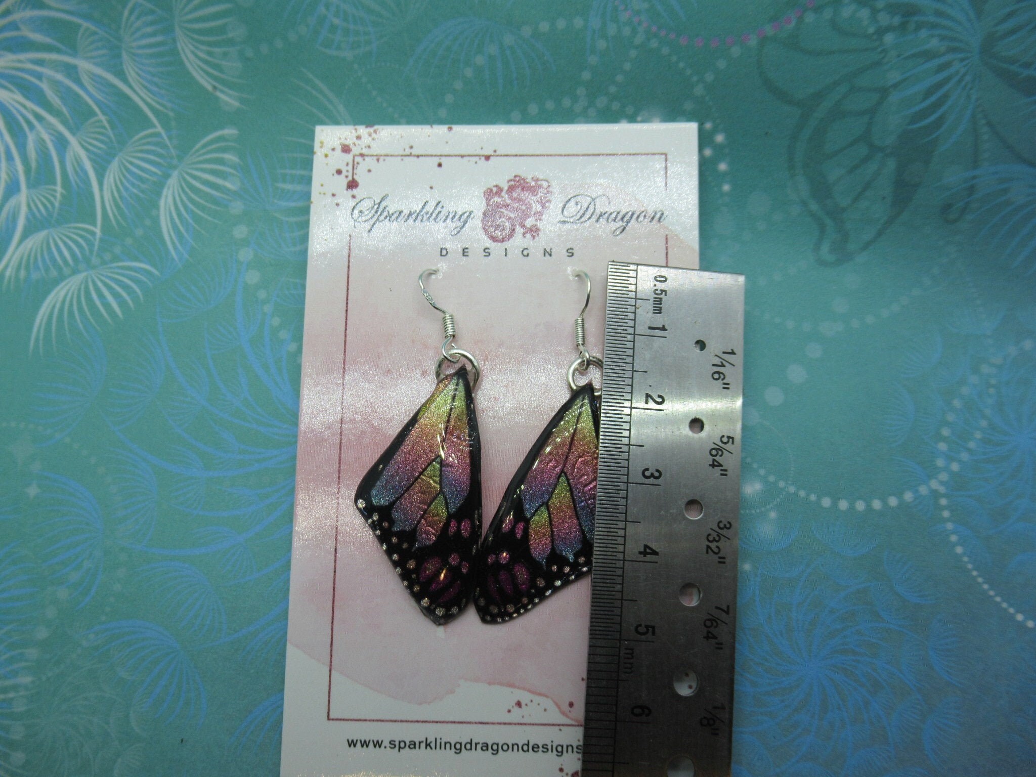Butterfly Earrings Mottled Rainbow - Fairy Jewellery Fun Gift for Fairy Wing Earrings - Sparkly - Resin with Glitter Finish - Image 4