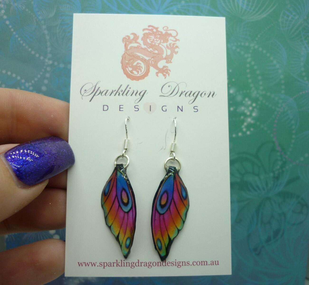 Butterfly Wing Earrings Rainbow Fairy Jewellery Sparkly Resin Glitter Gift for Her, Handmade Light Statement Butterfly Earrings - Image 2