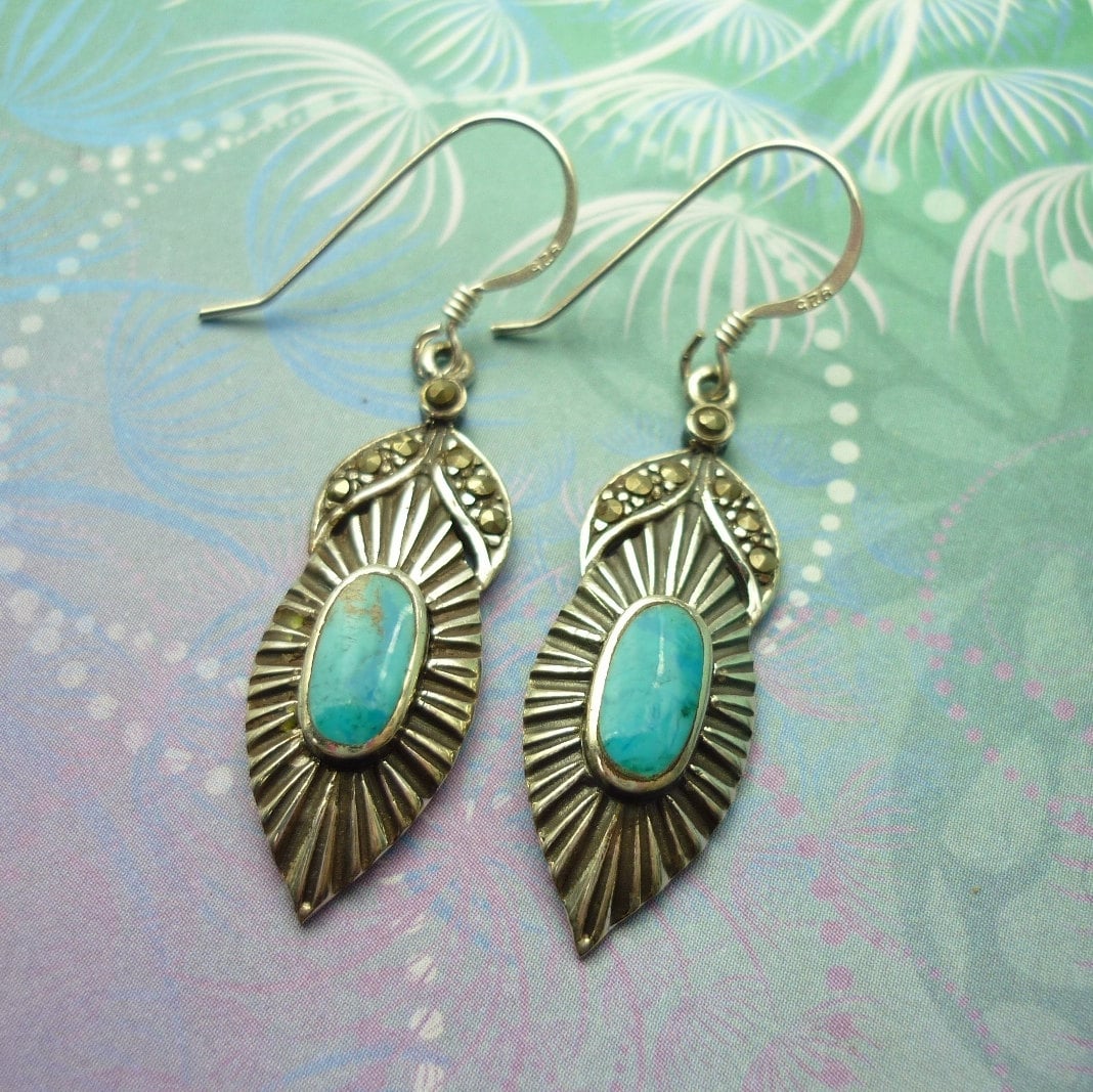 Vintage Sterling Silver Earrings - Turquoise - Style 6