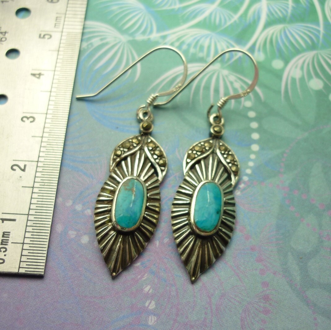 Vintage Sterling Silver Earrings - Turquoise - Style 6 - Image 2