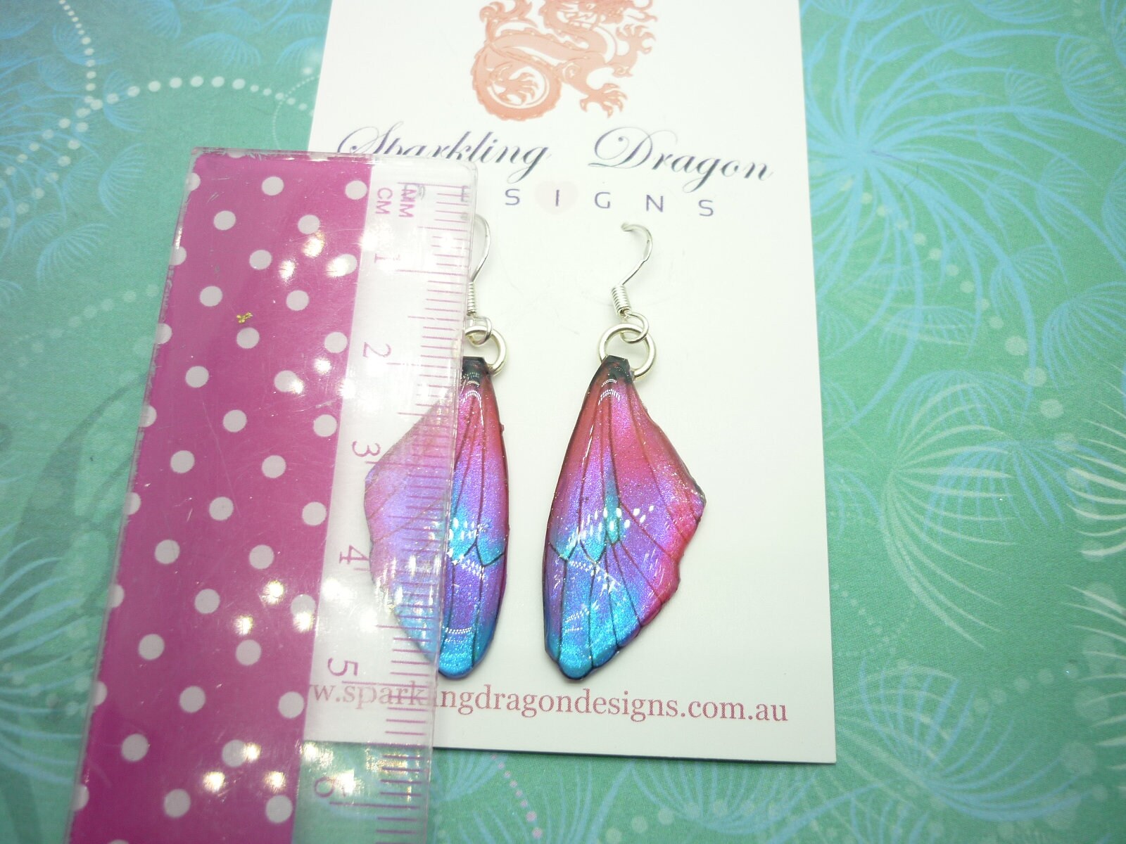 Butterfly Wing Earrings Red, Pink, Purple & Blue- Fairy Jewellery, Fun Gift for her Statement Present Sparkly - Resin with Glitter Finish - Image 4