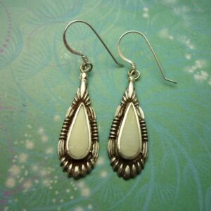 Sterling Silver Earrings, Vintage Hallmarked 925 Shell White Stone Jewelry, Unworn Gift for Her, Wedding, Boho Style, Unique