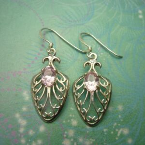 Sweet Vintage Sterling Silver Earrings - Pink Stone
