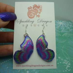 Butterfly Double Wing Earrings Purple & Pink - Fairy Jewellery, Fun Gift for her Fairy Wing Earrings - Sparkly - Resin with Glitter Finish