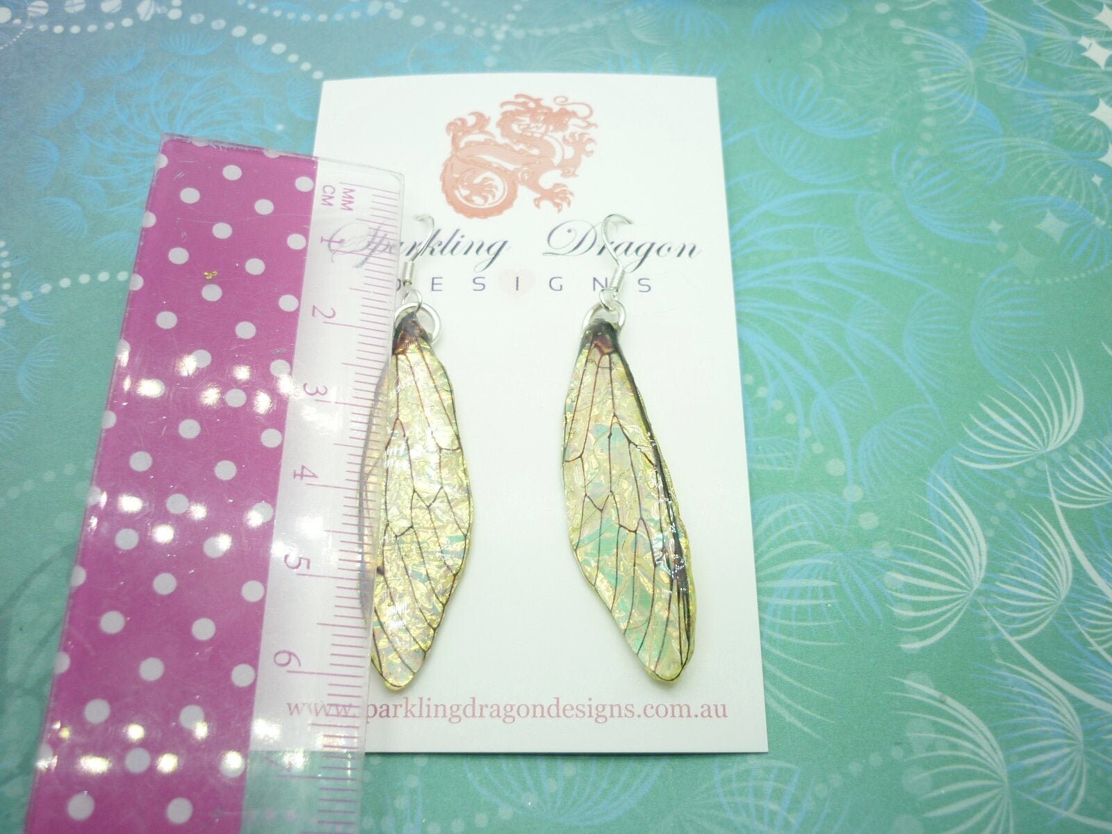 Butterfly Yellow Gold & Green Shimmer Earrings - Fairy Jewellery Fun Statement Present Boho Resin Dragonfly Cicada Wings Handmade Gift - Image 5