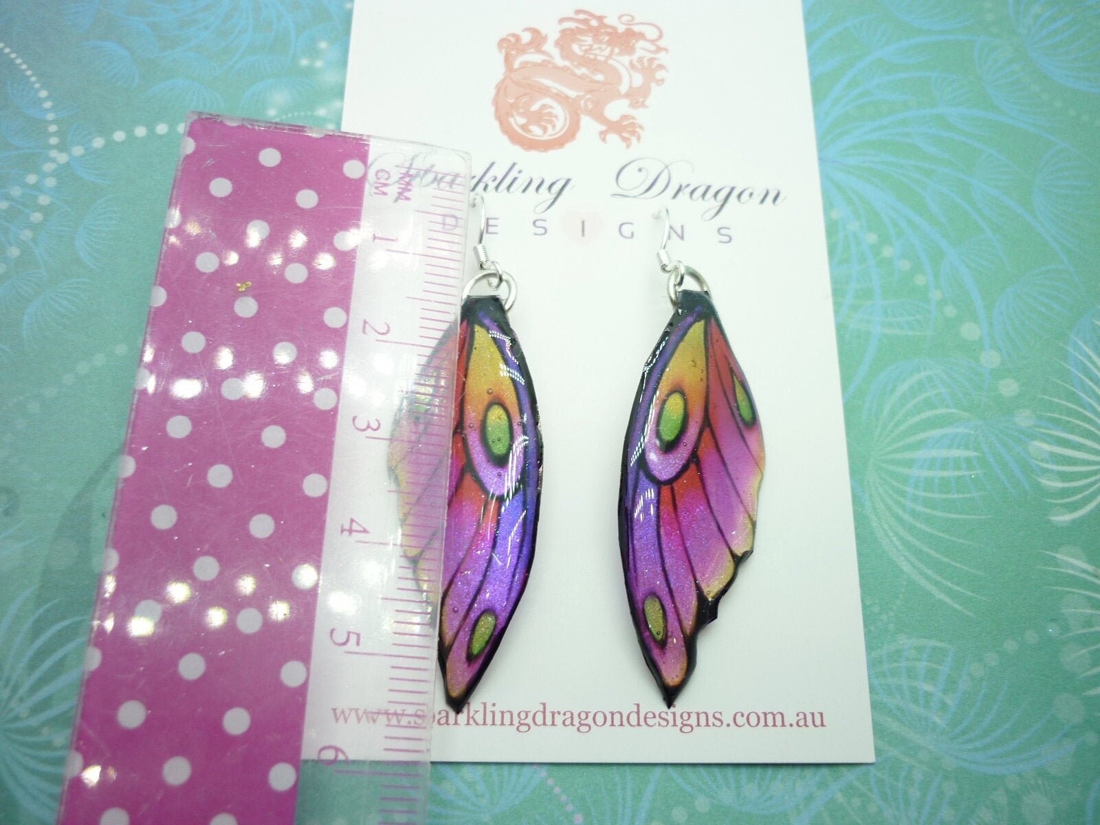 Medium Butterfly Wing Earrings Soft Pink Yellow - Fairy Jewellery, Fun Gift for her Sparkly - Rainbow Resin with Glitter Finish - Image 4