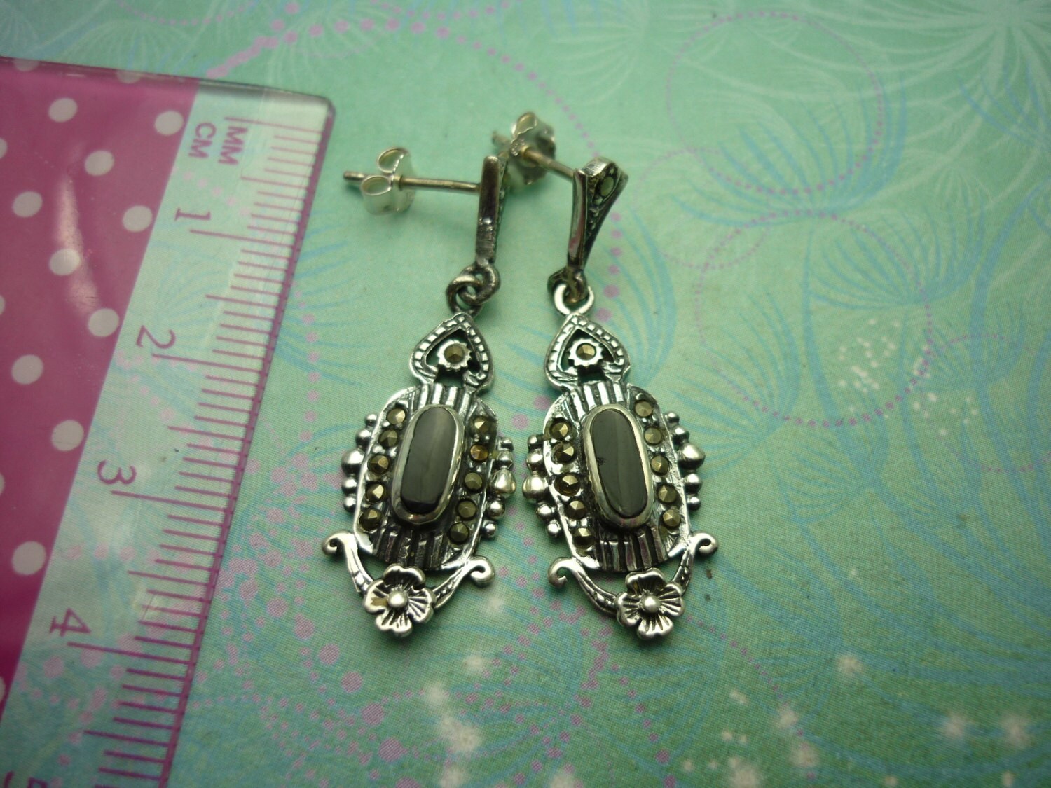 Vintage Sterling Silver Earrings - Black Onyx - 925 Hallmarked - Style 29 - Image 3