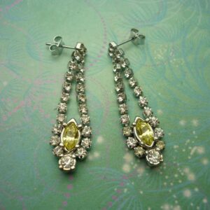 Sunflower Yellow Vintage Crystal Silver Earrings - Elegant Sparkly Gift Unworn