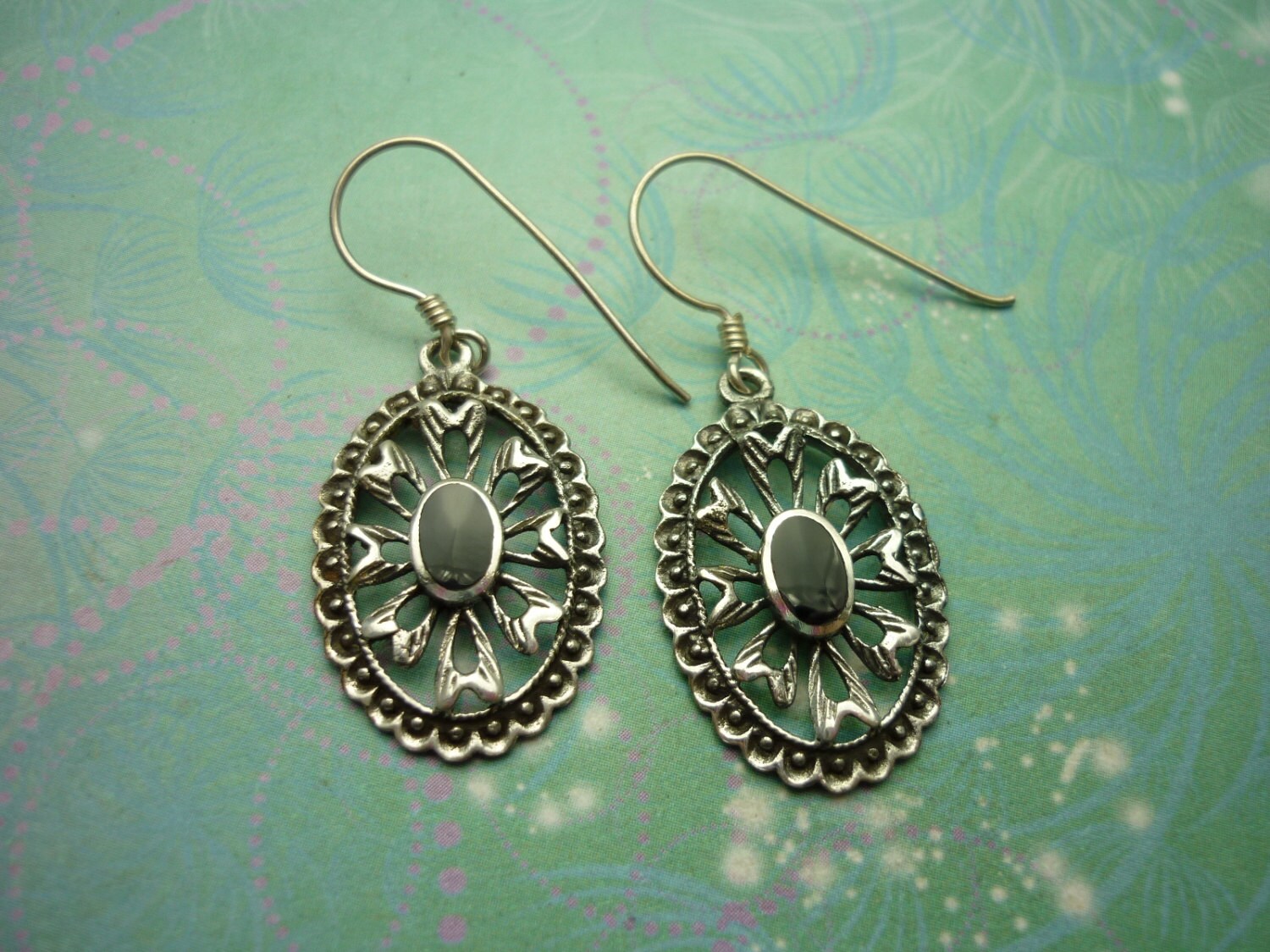 Vintage Sterling Silver Earrings - Black Onyx - 925 Hallmarked - Style 38