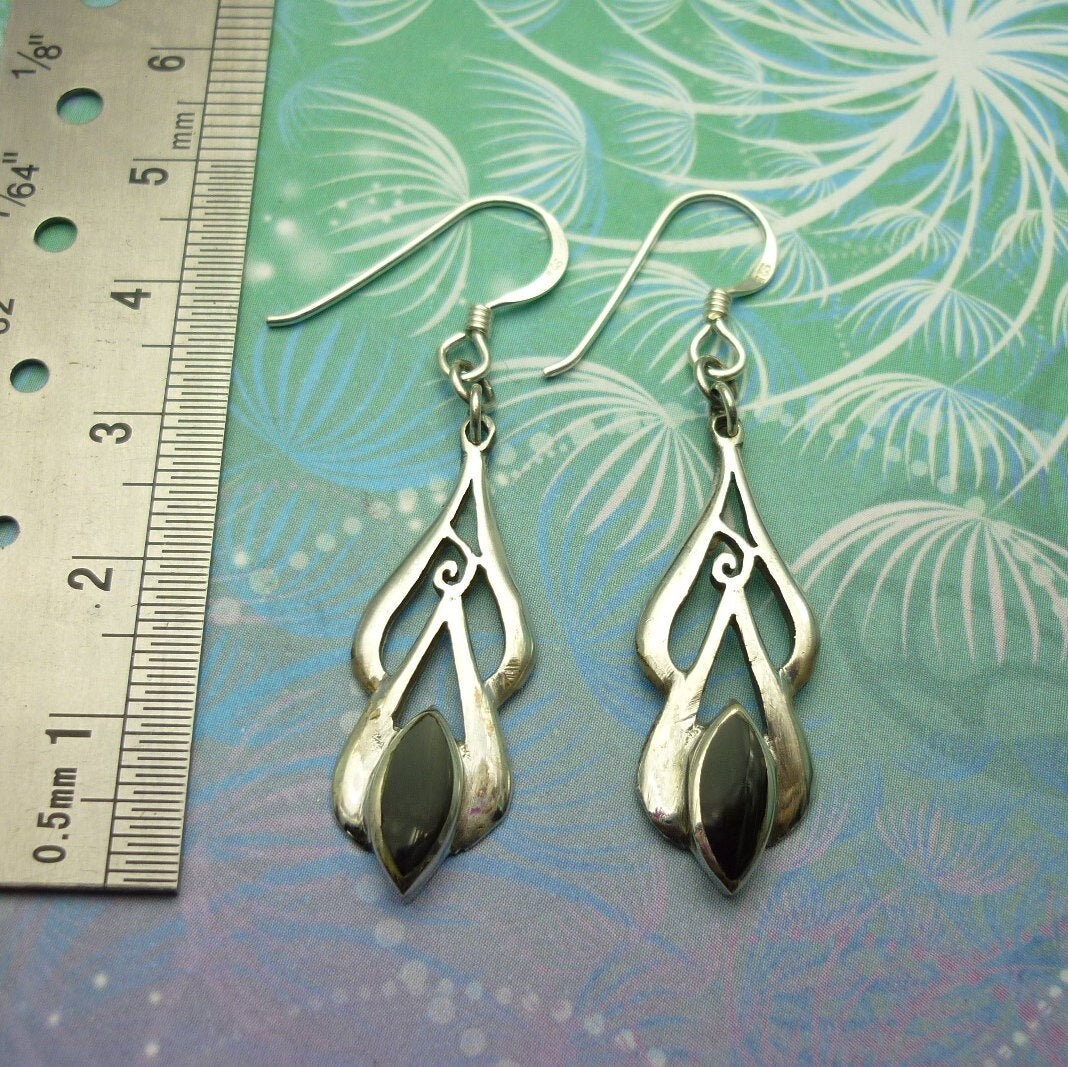 Vintage Sterling Silver Earrings - Black Onyx - Style 9 - Image 2