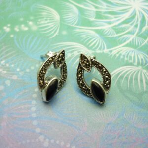 Vintage Sterling Silver Earrings - Black Onyx - Style 4
