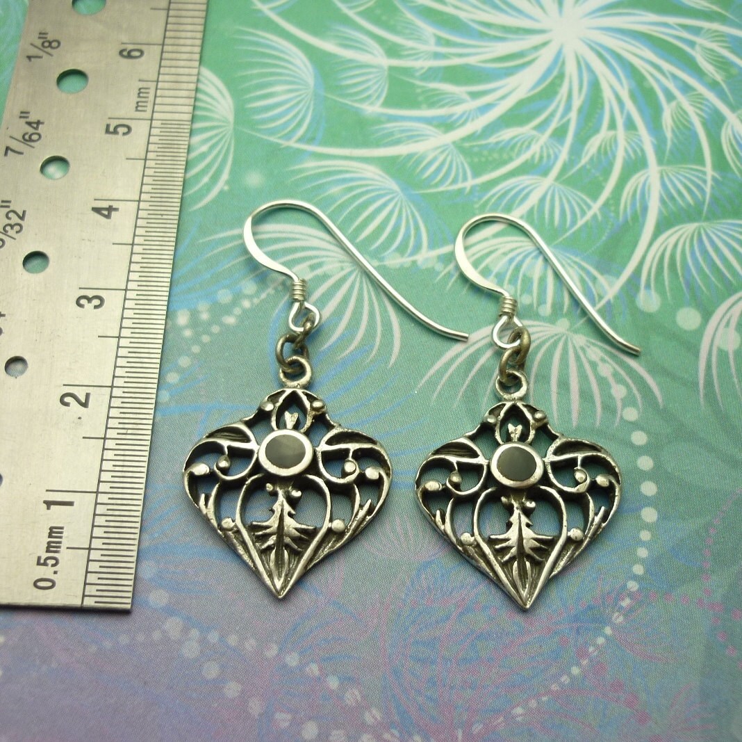 Vintage Sterling Silver Earrings - Black Onyx - Style 7 - Image 2