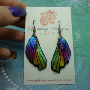 Butterfly Wing Earrings Sparkle Rainbow - Fairy Jewellery, Fun Gift for her Fairy Wing Earrings - Sparkly - Resin with Glitter Finish