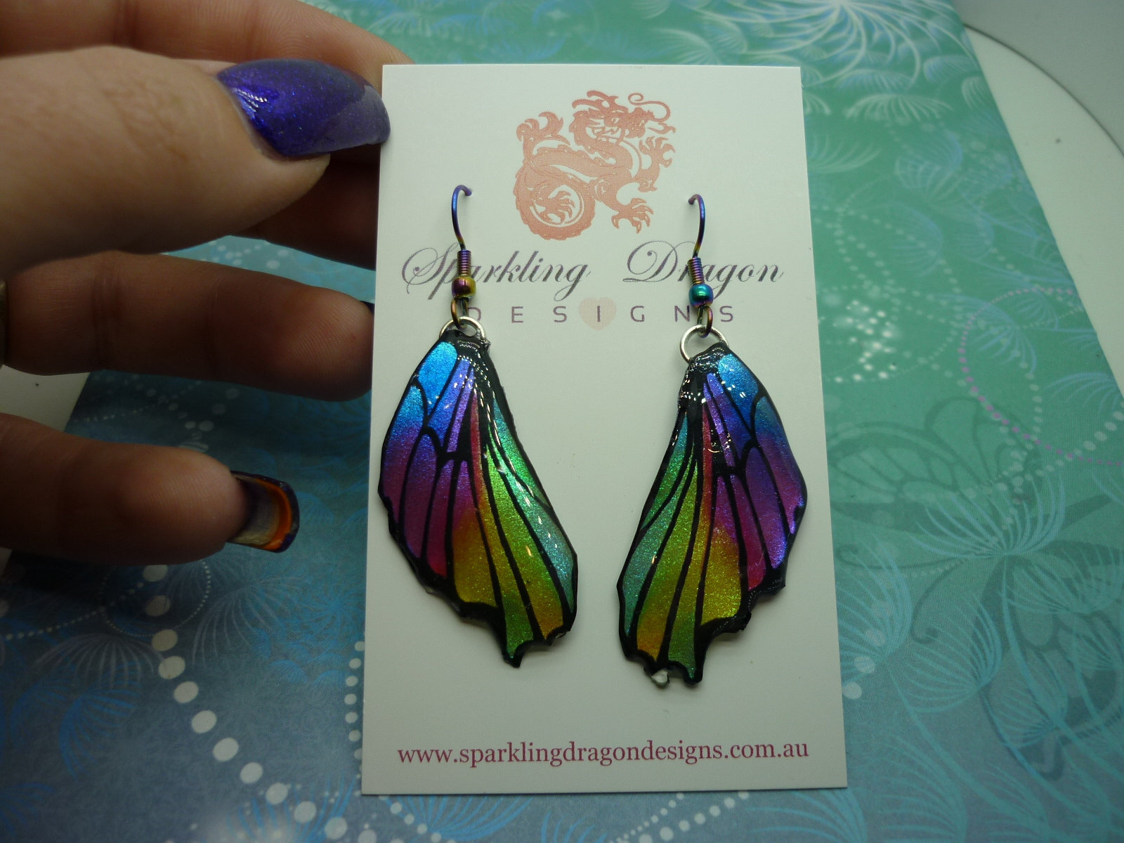 Butterfly Wing Earrings Sparkle Rainbow - Fairy Jewellery, Fun Gift for her Fairy Wing Earrings - Sparkly - Resin with Glitter Finish