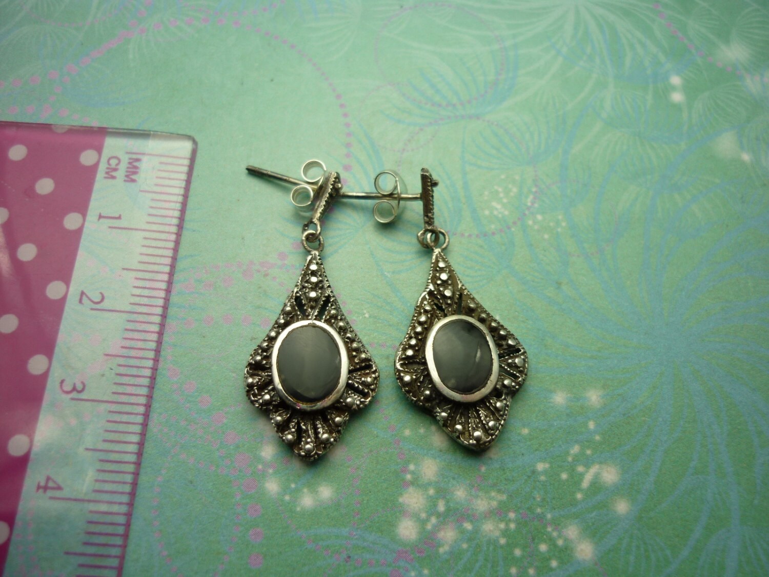 Vintage Sterling Silver Earrings - Black Onyx - 925 Hallmarked - Style 37 - Image 3
