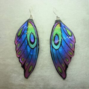 Butterfly Wing Earrings Blue Purple Green Fairy Jewellery, Fun Gift for her Fairy Wing Earrings - Sparkly - Resin with Glitter Finish