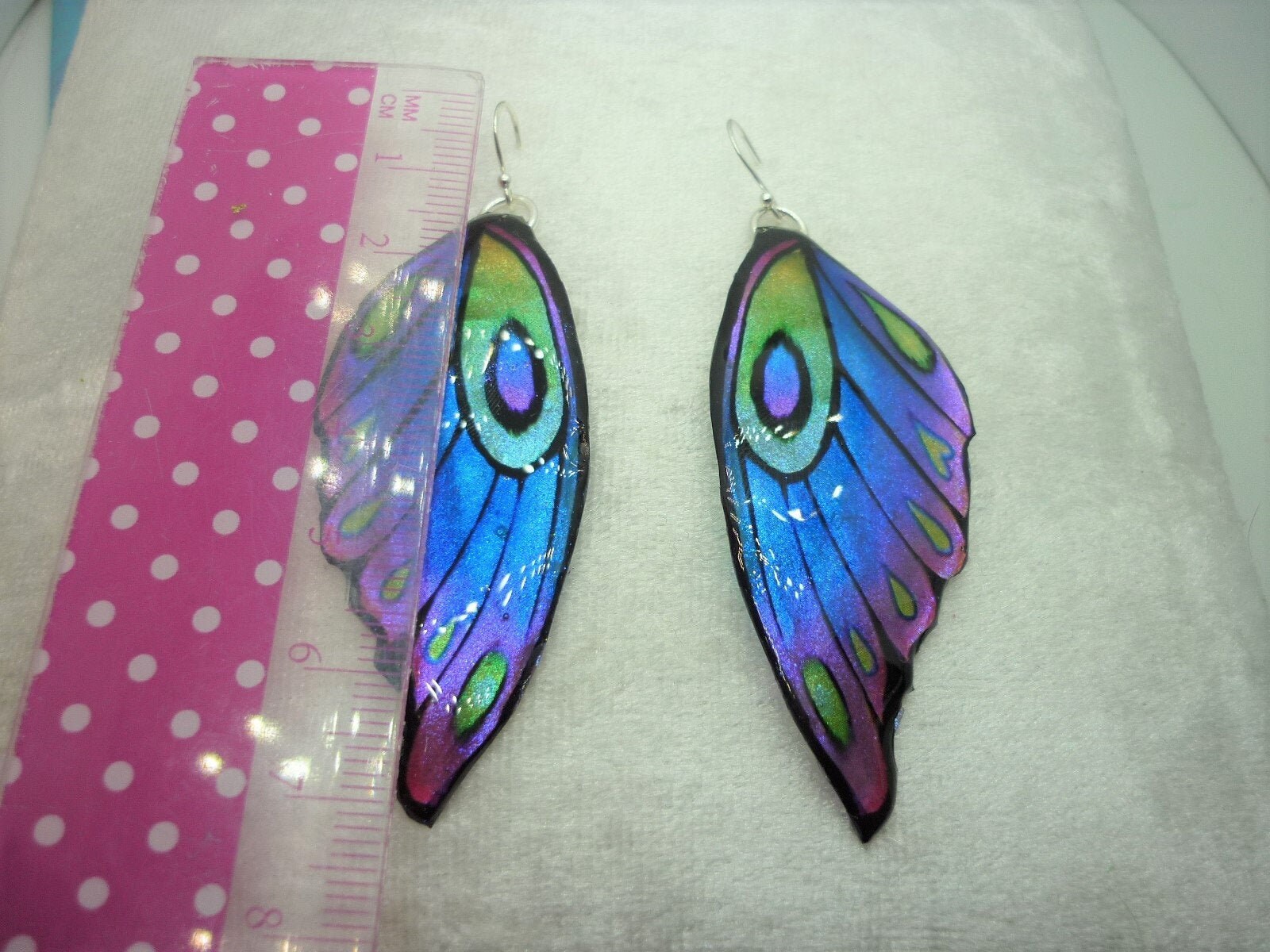 Butterfly Wing Earrings Blue Purple Green Fairy Jewellery, Fun Gift for her Fairy Wing Earrings - Sparkly - Resin with Glitter Finish - Image 4