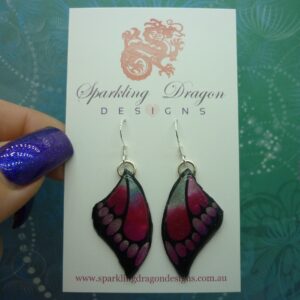 Butterfly Wing Earrings Red & Pink - Fairy Jewellery, Fun Gift for her Fairy Wing Earrings - Sparkly - Resin with Glitter Finish