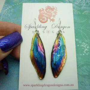 Butterfly Wing Earrings - Fairy Jewellery, Fun Gift for her Fairy Wing Earrings - Sparkly - Rainbow Resin with Glitter Finish Dragonfly