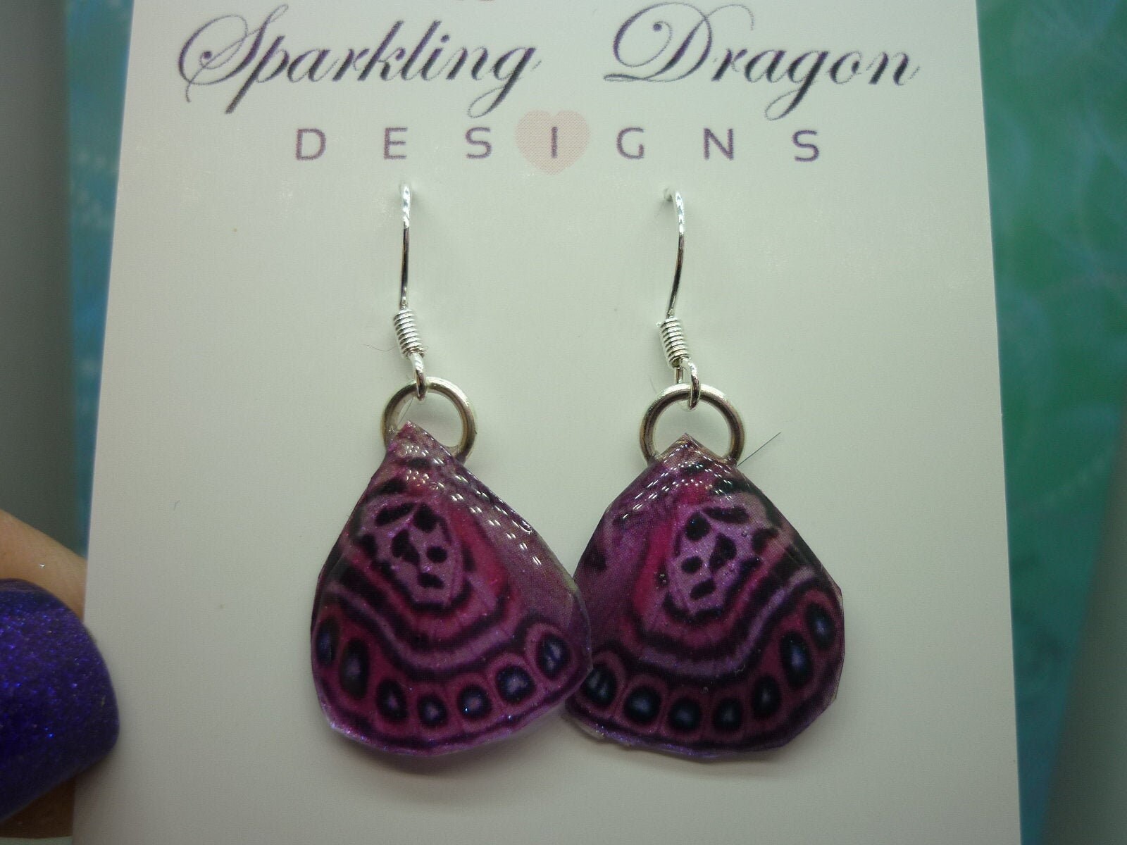 Butterfly Wing Earrings Stunning Pink - Fairy Jewellery, Fun Gift for her Fairy Wing Earrings - Sparkly - Resin with Glitter Finish - Image 2