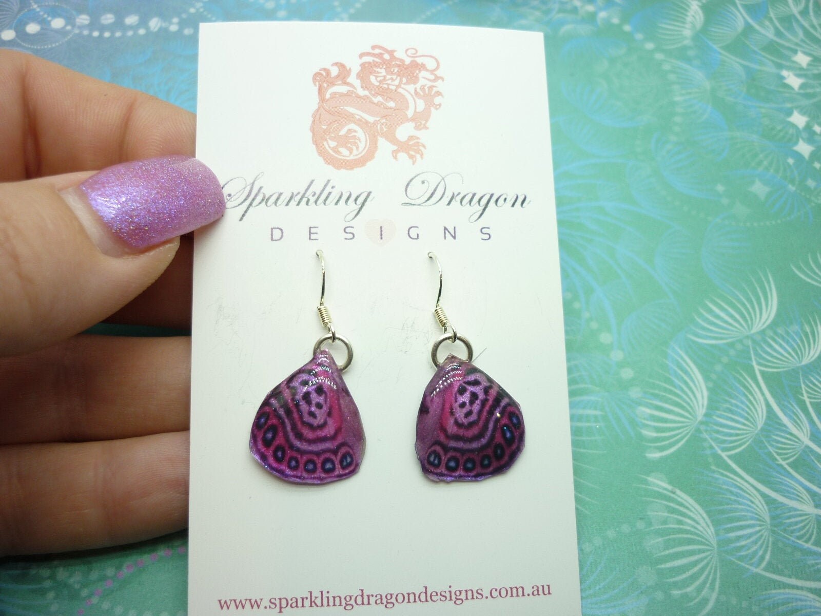 Butterfly Wing Earrings Stunning Pink - Fairy Jewellery, Fun Gift for her Fairy Wing Earrings - Sparkly - Resin with Glitter Finish - Image 4