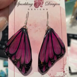 Butterfly Wing Pretty Pink Earrings - Fairy Jewellery, Fun Gift for her Fairy Wing Earrings - Sparkly - Rainbow Resin with Glitter Finish